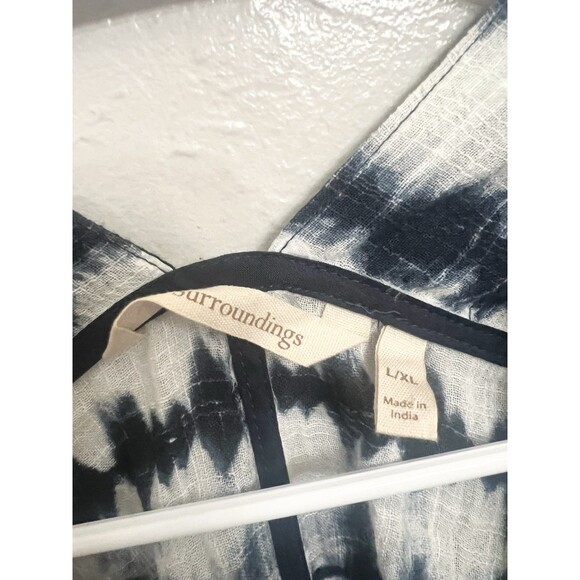 Soft Surroundings Tie Dye Art Deco Embroidered Blue White Kimono Oversized L XL - Picture 6 of 8